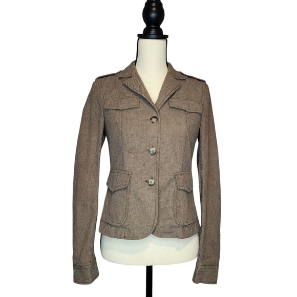 Theory womens tan brown button front 4 pocket pleated back detail blazer size 4 - Picture 1 of 14